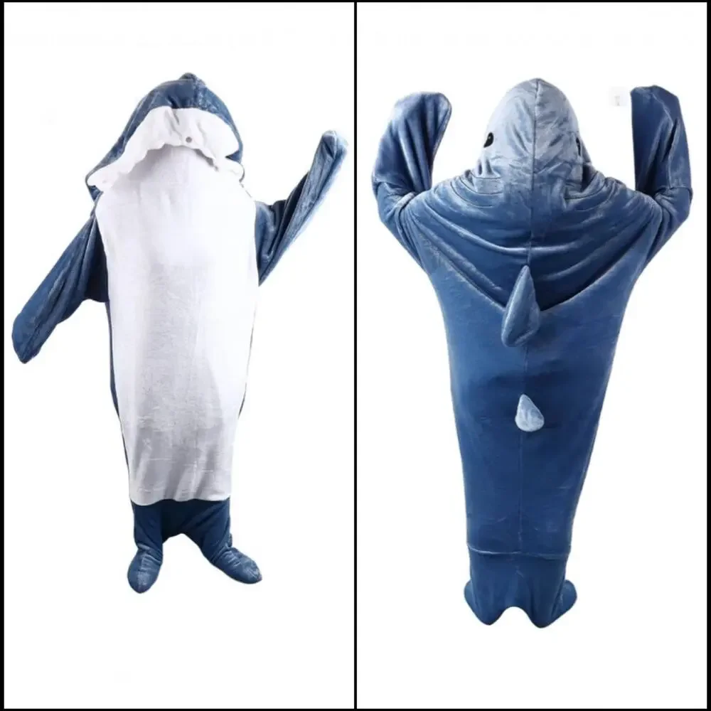 Kids Hooded Shark Blanket One Piece Soft Fleece Sleeping Bag Gray Large